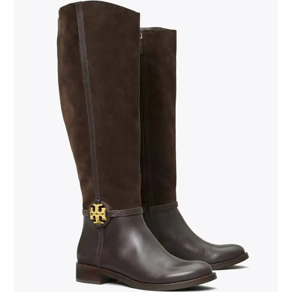 Tory Burch Miller Brown Leather Logo Knee High Tall Riding Boots - Picture 12 of 12